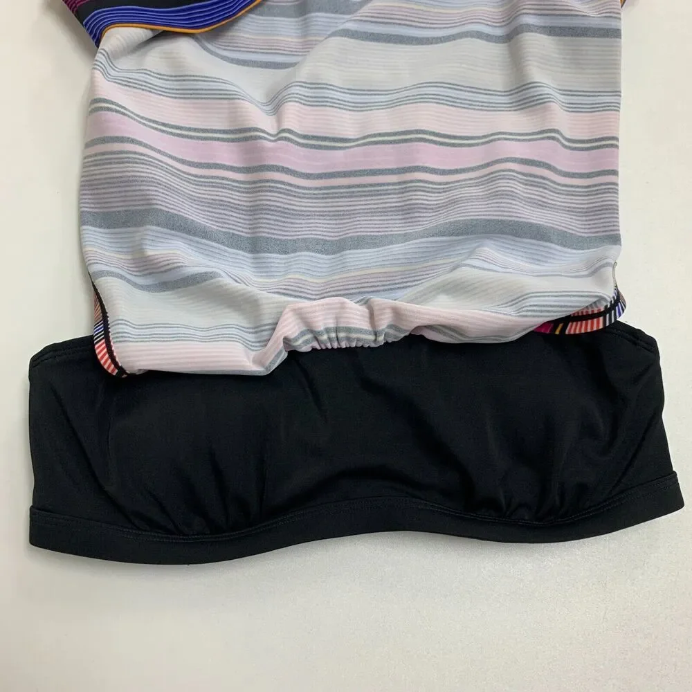 Athleta Capri Stripe Blousy Tankini Womens 34 B/C Shelf Bra Padded Strappy Back
